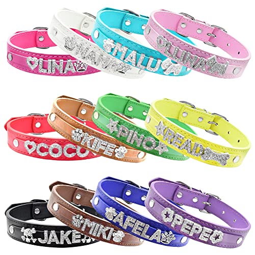 Personalized Pu Leather Dog Collars With Name,Custom Rhinestone Dog Collar For Small Medium And Large Dogs,Bling Dog Collar For Pet Gift (S,Rose Red) #TOP2