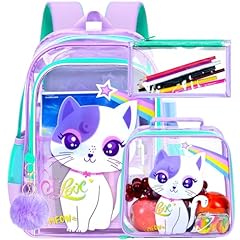Girls Uv Printing Cat Purple Clear Backpack