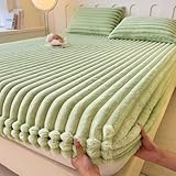 Plüsch Matratzenauflage & Spannbettlaken mit Erhöhtem Bettrand - Elastisches Design, Warm & Flauschig für Herbst und Winter(Green 1,Pillowcase 48 x 74 x 2pcs)