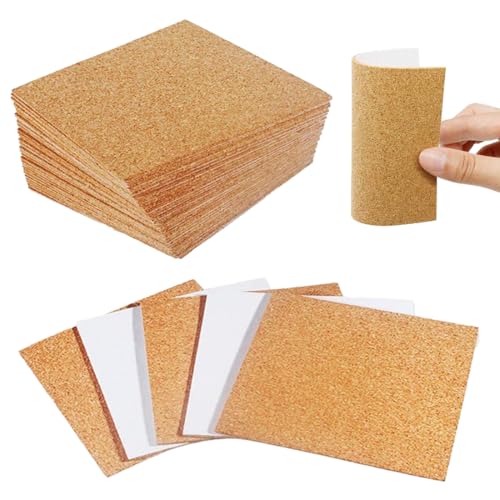 AEUXZA Lot de 16 Plaque Liège Adhésif (100x100x2mm) – Feuille Liège Carré pour Dessous de Verre, Bricolage & Protection Meubles – Patins Liège Épais Naturel