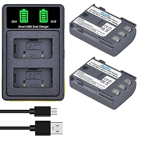 DuraPro 2 szt. NB-2L NB-2LH akumulator + ładowarka Dual USB do Canon EOS 350D 400D MD265 MV960 PowerShot G7 G9 S70 S80 ZR950 ZR960 HG10 HV40
