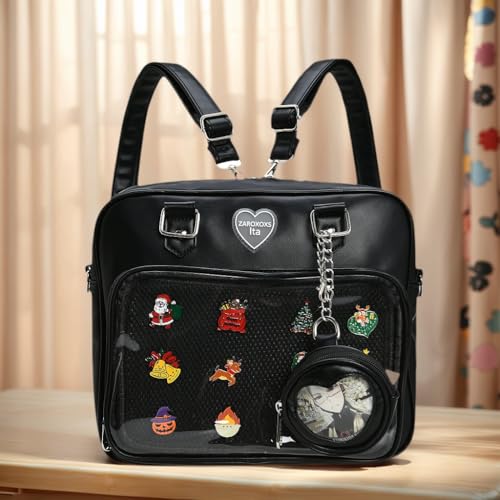 Image of Square Kawaii Ita Bag Crossbody Shoulder Backpack With Insert Pin Display | Large Space For Dolls & Badges, For Anime Kpop Lovers Daily Outings