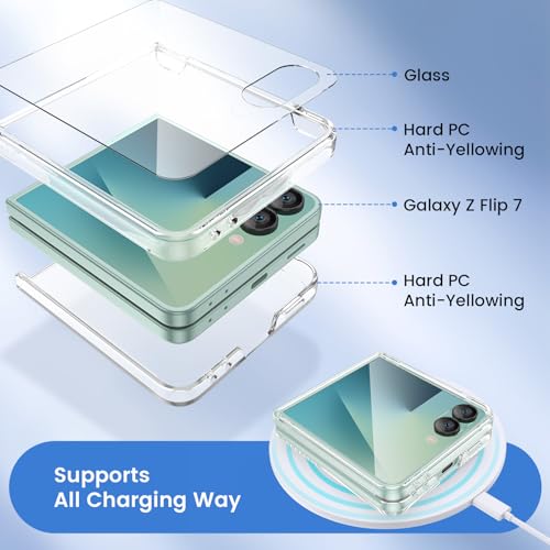 Image of Ruky for Samsung Galaxy Z Flip 7 Case, Support Wireless Charging, Clear | Full Body Cover Hard PC Ultra-Thin Shockproof, Support Wireless Charging Protective Phone Case for Galaxy Z Flip 7, Clear