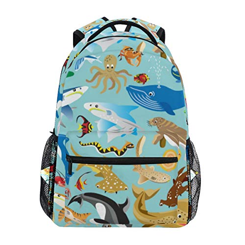 Jeansame mochila escolar bolsa de viaje para portátil animales acuáticos peces tiburón
