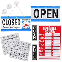 DGQ Business Hour Open Closed Sign & Push Pull Door Signs Bundle of Office Hours Sign Will Return Clock with Suction Cups for Door Window Businesses Stores Restaurants Bars Salon Shops