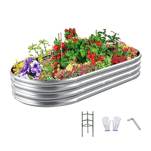 Haigopa 6x3x1FT Galvanized Steel Raised Garden Bed Planters Kit, Zinc-Aluminum Galvanized Raised Garden Beds Outdoor Planter with Tomato Cages, Metal Raised Beds for Gardening Trellis Vegetable Flower