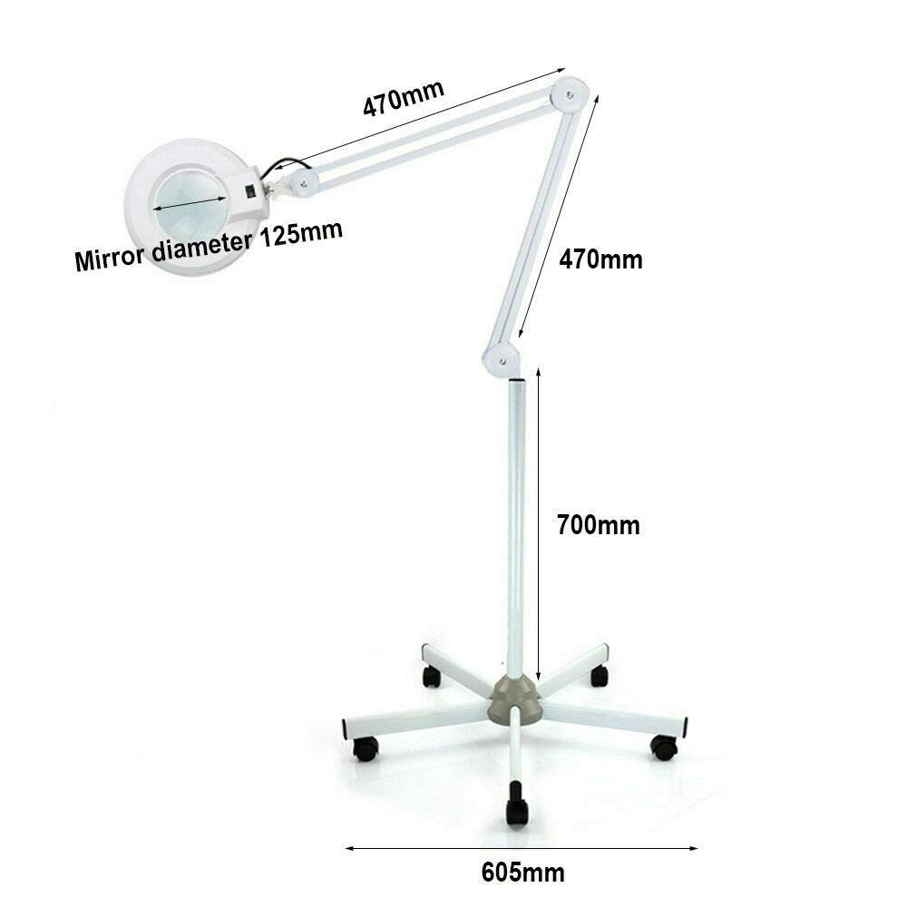 8X Vergrößerung LED Lupenleuchte Lupenlampe mit Einem Ständer und Rollen 5D Dioptrien Tätowierung Kosmetik Lupe Tischlampe für Kosmetikerinnen, Stickerinnen, Zahnärzte, Nagel-Techniker