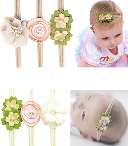 Rabbit Ears Cloth Bow–Stretch Headbands for Baby Toddler Girls Birthday, Party,Shower (6pcs flower headband)