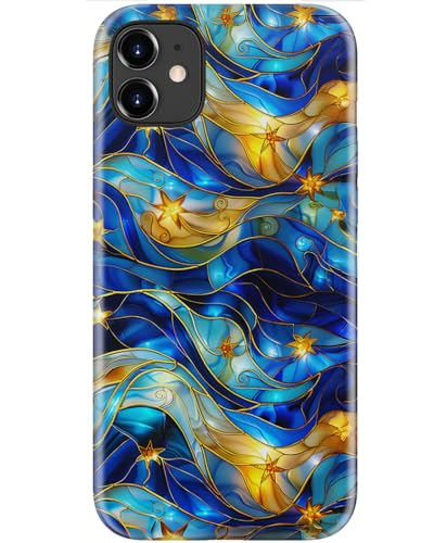 Image of Goodon for iPhone 12 Mini Case Cute - Wireless Charging Compatible - Dual-Layer Hard Shell + Silicone Cover - Protective Phone Case with Trendy Designs for Women - Abstract Bule Gold Water