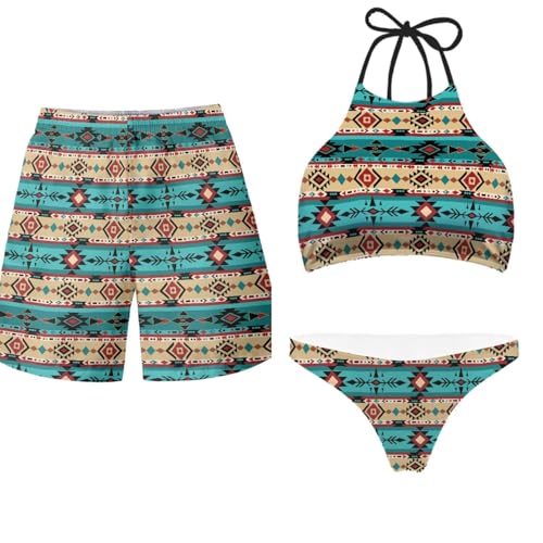 Aztec Tribal Matching Swimsuits for Couples Bikini Sets for Women Men's Beach Shorts Beach Bathing Suit