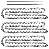 (3 Pack) 20-Inch Chainsaw Chain-3/8" Pitch .050" Gauge 72 Drive Links with 2 Bonus Sharpening Files; Heavy Duty Carbon Steel Chains Fit Most Major Chainsaw Brands