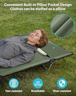 Gonex 31.5" Extra Wide Camping Cot with Premium Pillow Pocket Supports 350lbs, Portable Ultralight Folding Cot Bed for Adults Travel, Beach, Home, Sleeping (Army Green)
