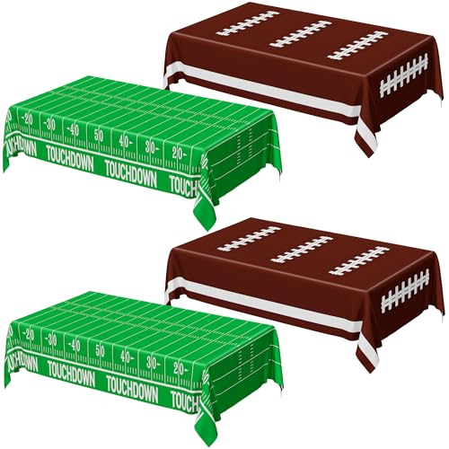 Image of QZYL Football Party Supplies, Disposable Football Tablecloth, 4 PCS Table Cloth with 2 Styles, Touchdown Theme Tablecloths, Plastic Table Runner for Game Day Party Decorations