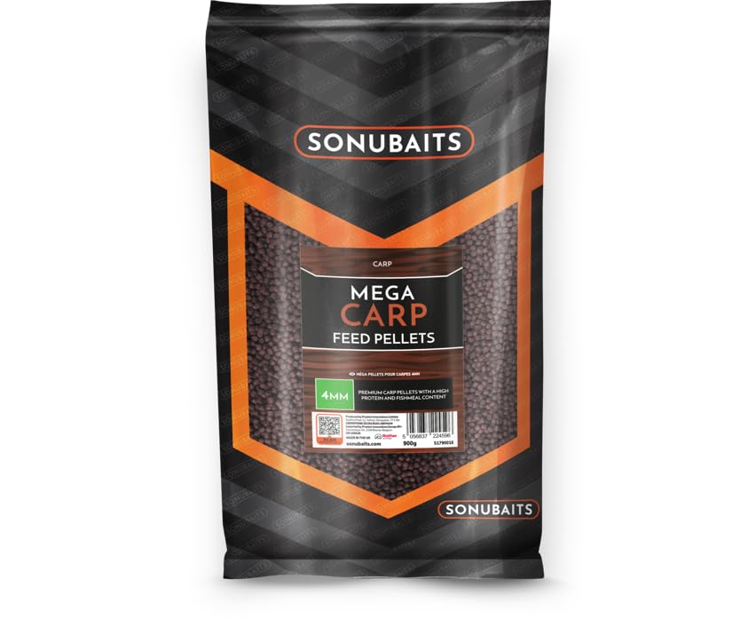 Sonubaits Mega Carp Feed Pellets 4mm 900g | Carp Match Fishing Pellets | High Protein and Fishmeal Perfect in the warmest months for Actively Feeding Carp | Use Straight from the Bag or Soaked