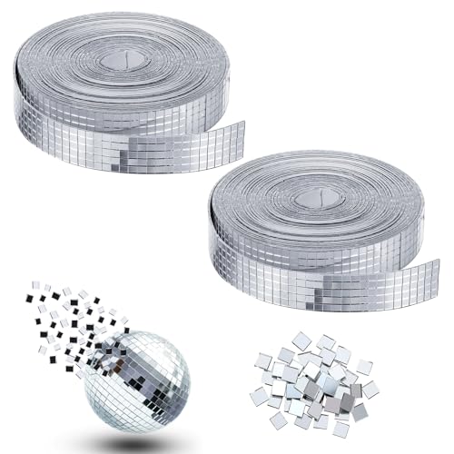 CPYJW 2 Tomes 3200 Pièces Miroirs Auto-Adhésifs Carreaux De Mosaïque,Mini Carreaux Mosaïque Carrés Verre Autocollant Mural Miroir En Verre Pour Salle De Bain L'hôtel Diy Disco Party Diy Decor (Argent)