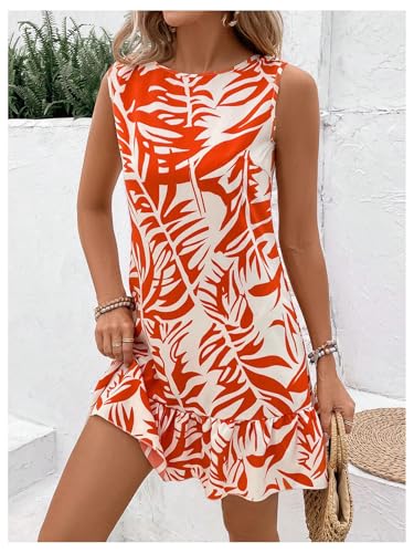 Image of SOLY HUX Women's Boho Knot Back Sleeveless Swing Shift Dress Flounce Ruffle Hem Summer Dresses