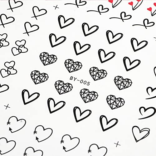 Valentines Day Nail Art Stickers Decals Black Graffiti Love Heart Water Transfer Slider English Letter Stickers Valentine's Sliders Nail Art Decoration 2023 Manicure Tips 12 Sheets (C) #TOP6