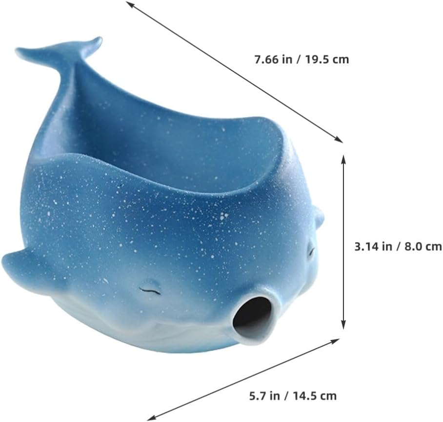 Ceramic Soap Dish with Drain, Cute Whale Sponge Holder Self Draining Bar Soap Dish Holder for Bathroom Kitchen Sink Shower Counter