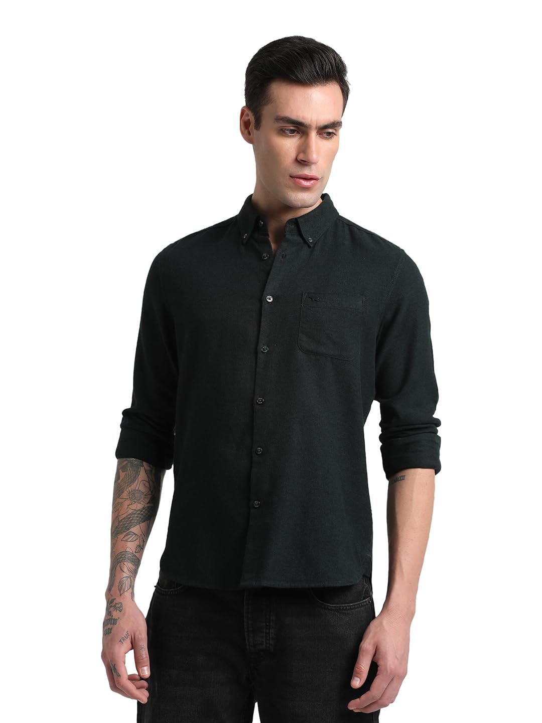 THE BEAR HOUSE Men’ Solid Slim Fit Pure Cotton Casual Shirt