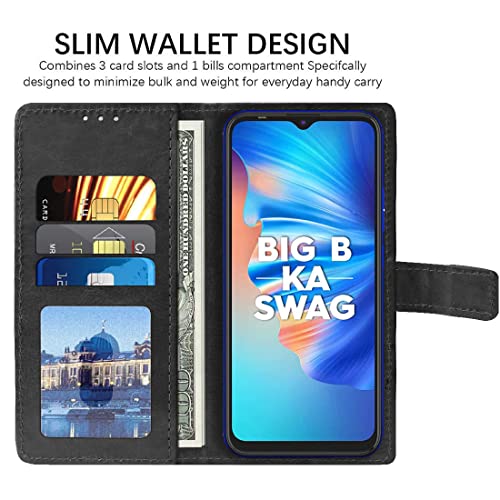 Image of Flip Cover Compatible with Tecno Spark 6 Go | Premium Leather Finish | Inbuilt Pockets & Stand | Flip Cover Back Case for Tecno Spark 6 Go (Black)
