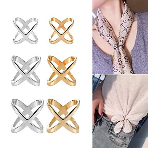 Women Lady X Shaped Simple Silk Scarf Buckle Rings Scarves Clip Blouse Clasp Wrap Hoder Clothing Decoration Accessories2