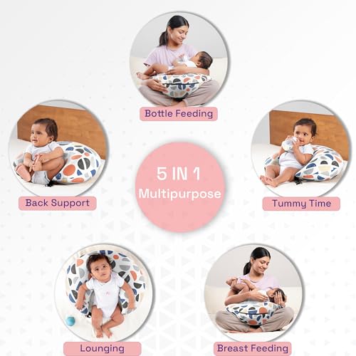 Image of Wakefit Feeding Pillow for New Born Baby | 3 Months Warranty | 5 in 1 Nursing Pillow for Breastfeeding with Cotton Removable Cover | Bekky, Multicolor