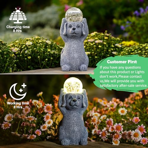 Yeomoo Hund Figuren mit Solarlampen Gartendeko für Draußen - Dog Gartenfiguren mit Solar Ball Geschenke für Frauen Männer Mama Geburtstag Wasserdicht Solar Deko für Garten Balkon Terrassen Zimmer