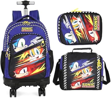 Kit Mochila Rodinha Sonic Lancheira Estojo Box 2026 Azul