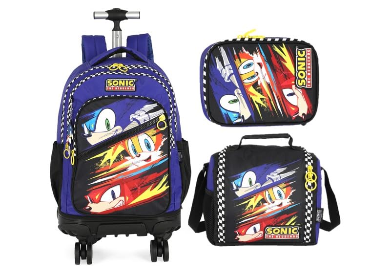 Kit Mochila Rodinha Sonic Lancheira Estojo Box 2026 Azul