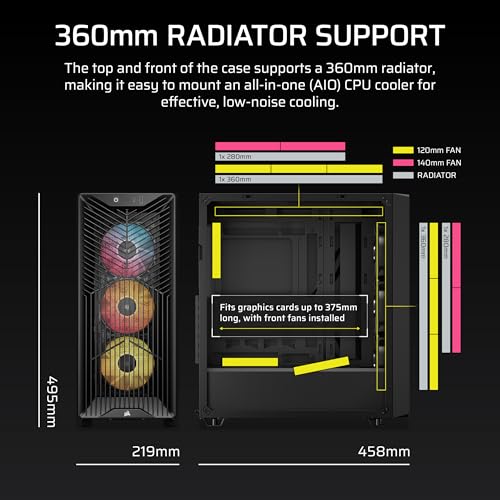 Image of CORSAIR 3200D RS ARGB Mid-Tower PC Case - 3X RS120 ARGB PWM Fans Included, GPU Anti-sag Stabilization Arm, ASUS BTF, MSI Project Zero, Gigabyte Project Stealth - Black