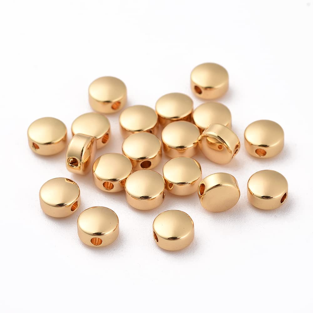 Craftdady 20Pcs 5mm Spacers Beads Coin Flat Round 18K Gold Plated Tiny Bead Charms for Jewellery Making Necklace Bracelet Earrings Crafting