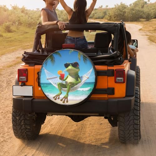 Image of Summer Green Frog Spare Tire Cover Dust-Proof Wheel Tire Cover Fit Trailer, RV, SUV and Many Vehicle 15 Inch