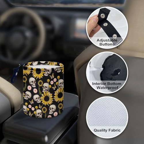 Image of Skeleton Car Rubbish Bin Portable Waste Basket Bin Waste Auto Basket Can with Adjustable Strap