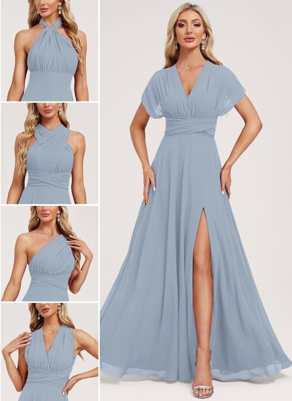 KDTM Chiffon Bridesmaid Dresses with Bandeau Infinity Convertible Prom Dress Multi-Way Long Formal Gowns with Slit2