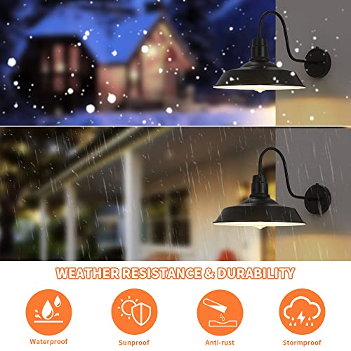 Image of Outdoor Wall Lights, Dusk to Dawn Exterior Farmhouse Gooseneck Outdoor Light Fixture, Anti-Rust Waterproof Barn Lights, Vintage Black Outside Wall Mount Light Fixture for Front Porch, Entryway, Garage