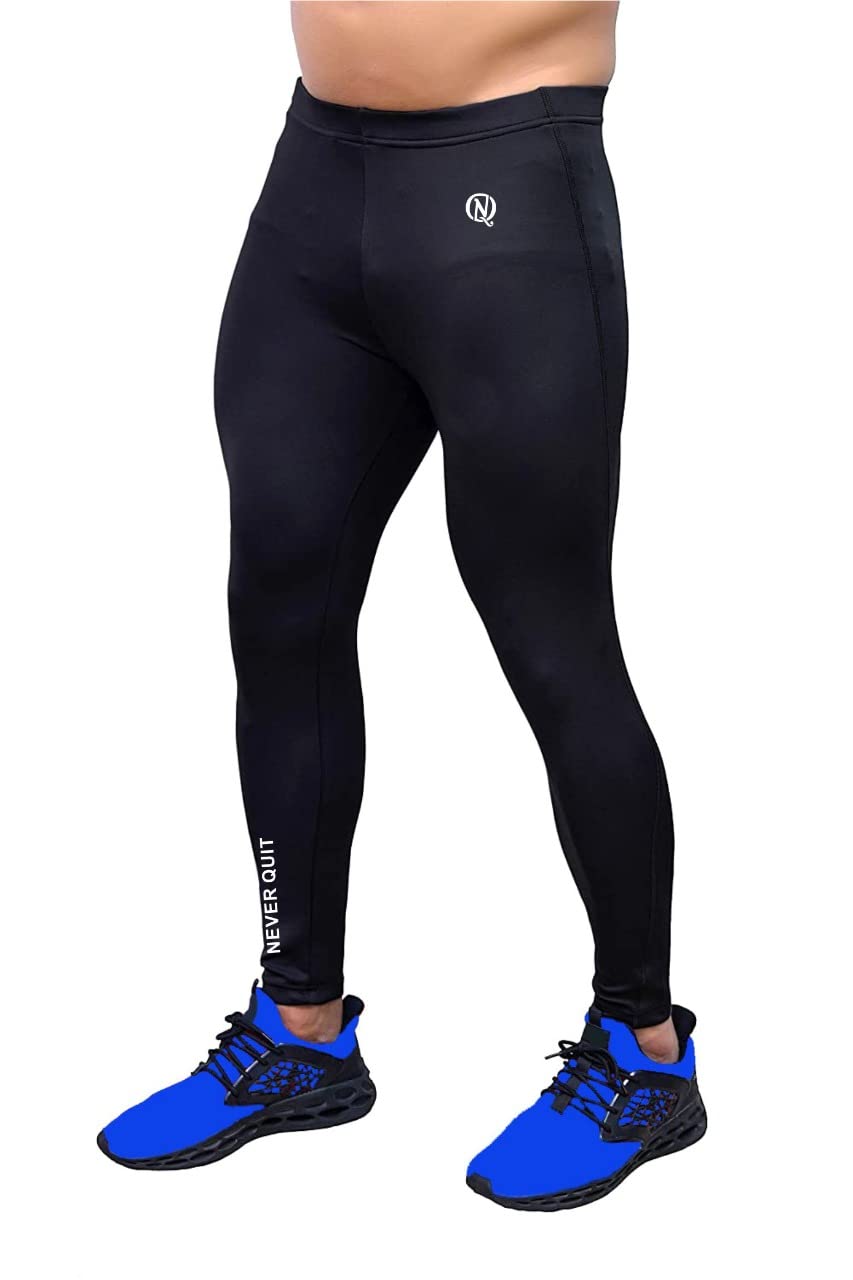 never quit Compression Tights Plain for Mens, Gym, Fitness,Cycling,Running,Workout,Sportswear,Training,Yoga,Pants Full Length Football,Tennis (Large, Black)-picture-4