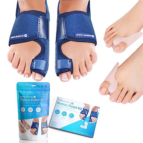 Sports Laboratory Kit Correcteur Hallux Valgus, 2 Orthèses Correctives/2 Écarteurs en Gel Pour Gros Orteil, Jour/Nuit, Guide Gratuit, Soulagement de la...