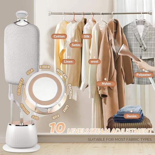 Hapyvergo 1800W Garment Steamer for Clothes, Professional Standing Steam Iron with 1.6L Tank for 60 Min Continuous Steam, Heat-Up in 25s, 10 Settings, 2-in-1 Ironing for Home, Travel & Commercial Use — view 5
