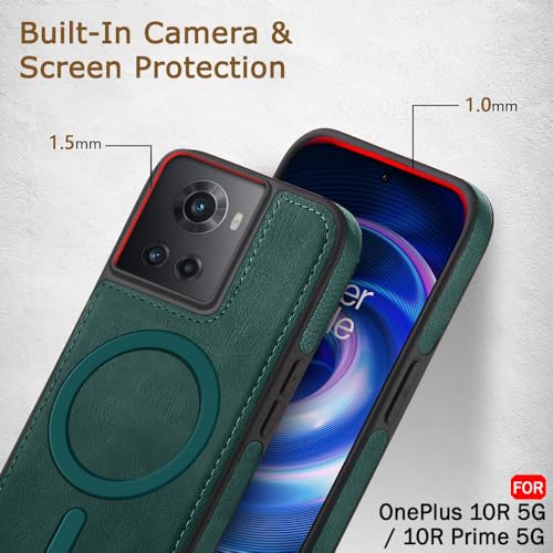 Image of TheGiftKart Genuine Leather Finish Back Cover Case for OnePlus 10R 5G / 10R Prime 5G | Raised Edges for Camera & Screen Protection | Shockproof Stunning Minimalist Design (MagSafe Compatible, Green)