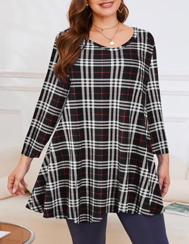 Image of LARACE Tunics 3 /4 Sleeve Plus Size Tops for Women V Neck Loose Fit Flowy Clothing for Leggings