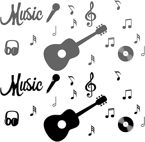 JEPART Calcomanías de pared de música, guitarra musical, calcomanías de pared de notas musicales, vinilo extraíble, decoración del hogar, estudio de
