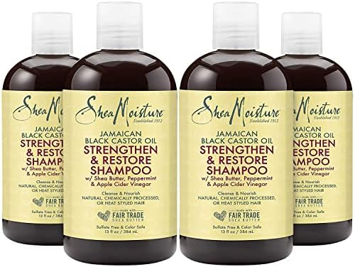 SheaMoisture Jamaican Black Castor Oil Strengthen & Restore Shampoo, Shea Butter, Peppermint & Apple Cider Vinegar, Sulfate Free, Chemically Processed Hair, 13 Fl Oz Ea (Pack of 4)