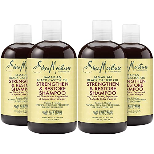 Sheamoisture Jamaican Black Castor Oil Strengthen & Restore Shampoo, Shea Butter, Peppermint & Apple Cider Vinegar, Sulfate Free, Chemically Processed Hair, 13 Fl Oz Ea (Pack Of 4) #TOP10