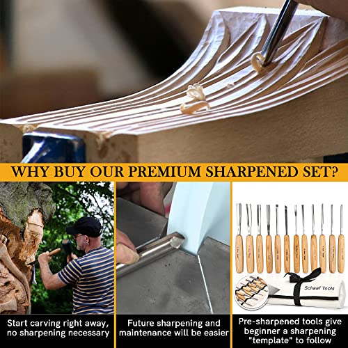Schaaf Tools Hand-Sharpened Wood Carving Tools Set of 12 Chisels and Gouges with Canvas Case, Razor Sharp CR-V 60 Steel Wood Carving Chisel Set for Beginners - Image 5