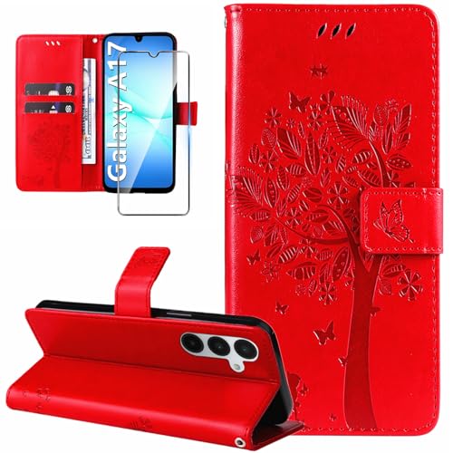 Dcjlbo Coque pour Samsung Galaxy A17 4G/5G Etui Portefeuille Cuir avec Verre Trempé Motif Porte Carte à Rabat Clapet Housse Protection Flip Case Étui...