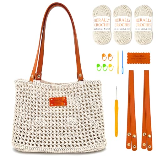 Herally Crochet Kit DIY Bag for Beginners - Crochet Tote Bag (Beige)