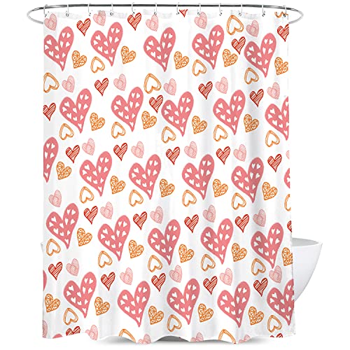 Heloray Shower Curtain Fabric Shower Curtains For Bathroom Heavy Duty Bathroom Curtain Waterproof Polyester Machine Washable Rustproof Metal Grommet Holes Love Heart Kid Bath Curtains 72" X 72" #TOP1
