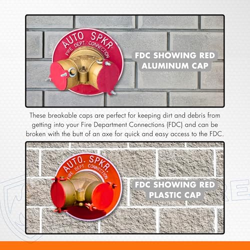 Image of FDC Breakable Aluminum Caps 2-1 /2 inch - Red Metal Covers for Fire Department Connections - Durable Breakable Style for Siamese FDC - 2 Sets (4 Caps)