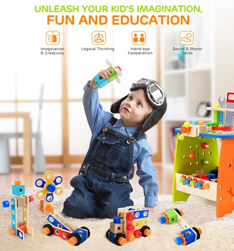 Ohuhu Y26-80300-13 Kids Tool Set: 89Pcs Wooden Toddler Tool Workbench Toy Set thumb #6
