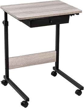 J&V TEXTILES Adjustable Overbed Bedside Table with Wheels Hospital and Home Medical Use Black